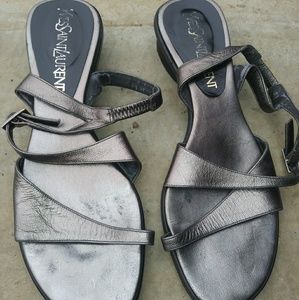 YSL Silver Low Platform Sandals